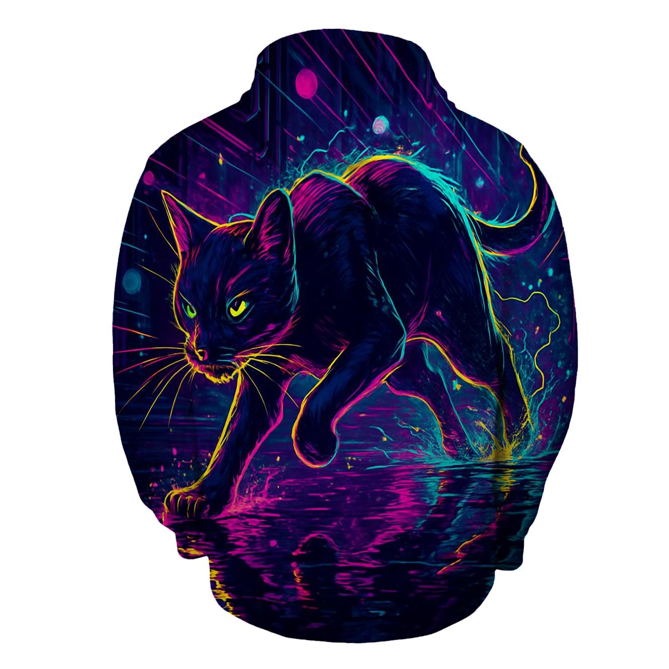 Neon Alley Circuit Cat heavyweight hoodies