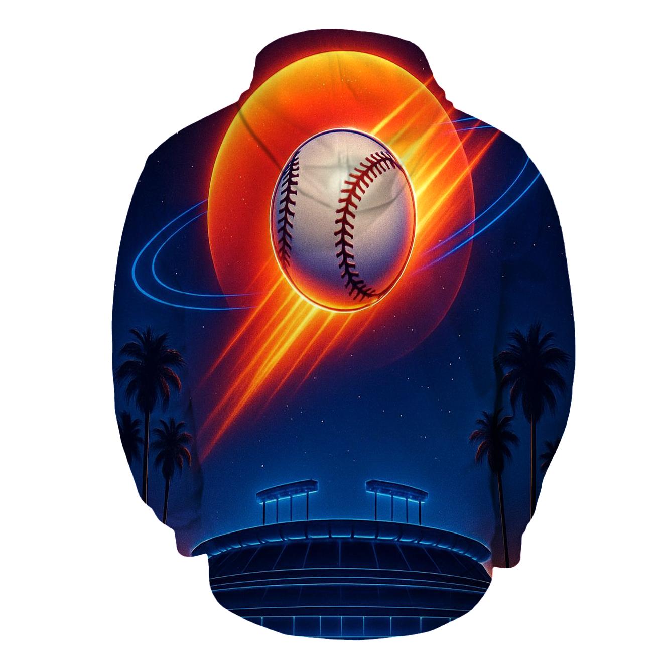 Sunset Orbit Baseball Burst printed hoodies