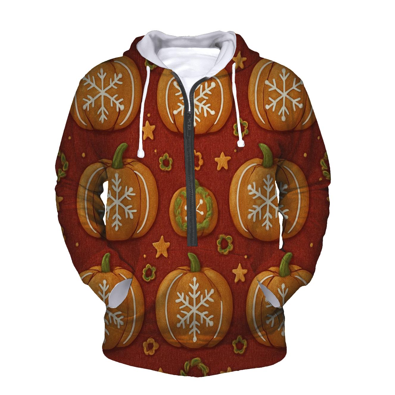 Gingerbread Pumpkin Tile Grid On Cranberry Background designer hoodies