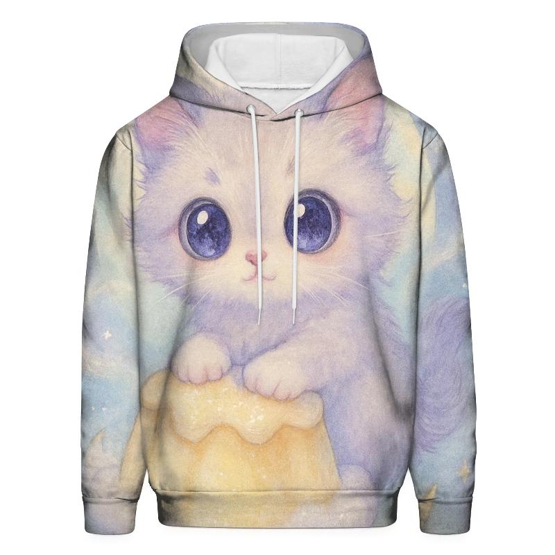 Moonlit Pudding Cloud Kitten embroidered hoodies