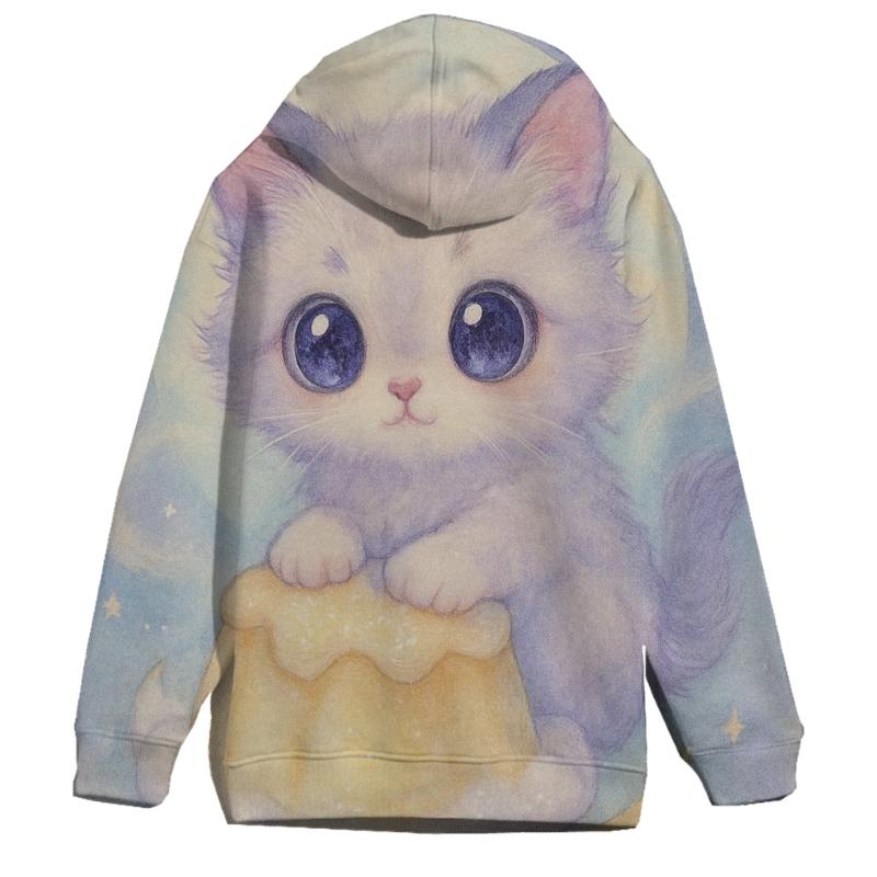 Moonlit Pudding Cloud Kitten embroidered hoodies
