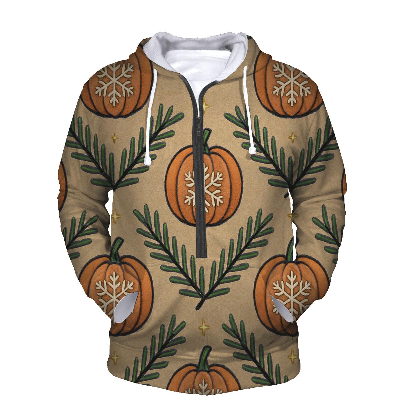 Nordic Snowflake Pumpkin Chevron On Beige Background zip-up hoodies