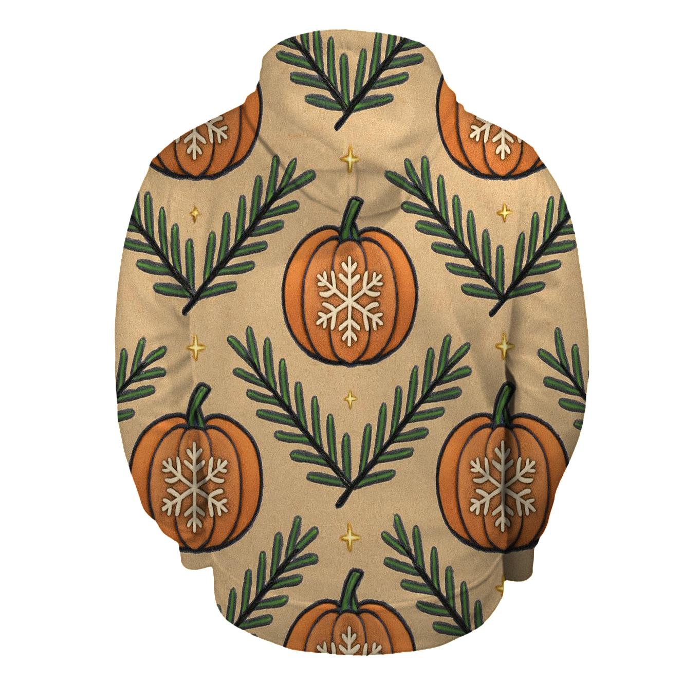 Nordic Snowflake Pumpkin Chevron On Beige Background zip-up hoodies