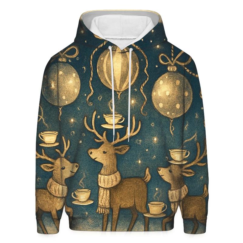Reindeer Tea Party Under Floating Ornaments heavyweight hoodies