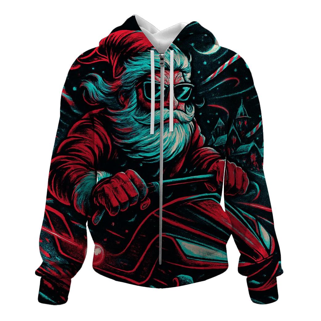 Neon Night Sleigh Rider Santa printed hoodies