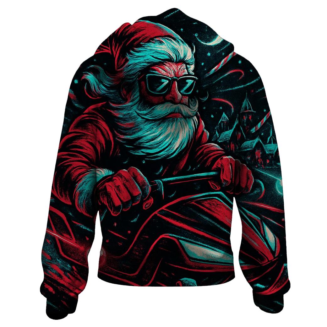 Neon Night Sleigh Rider Santa printed hoodies