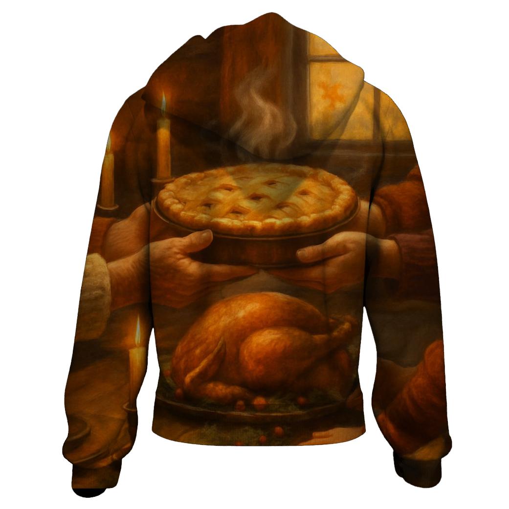 Candlelit Gratitude Cabin Feast printed hoodies