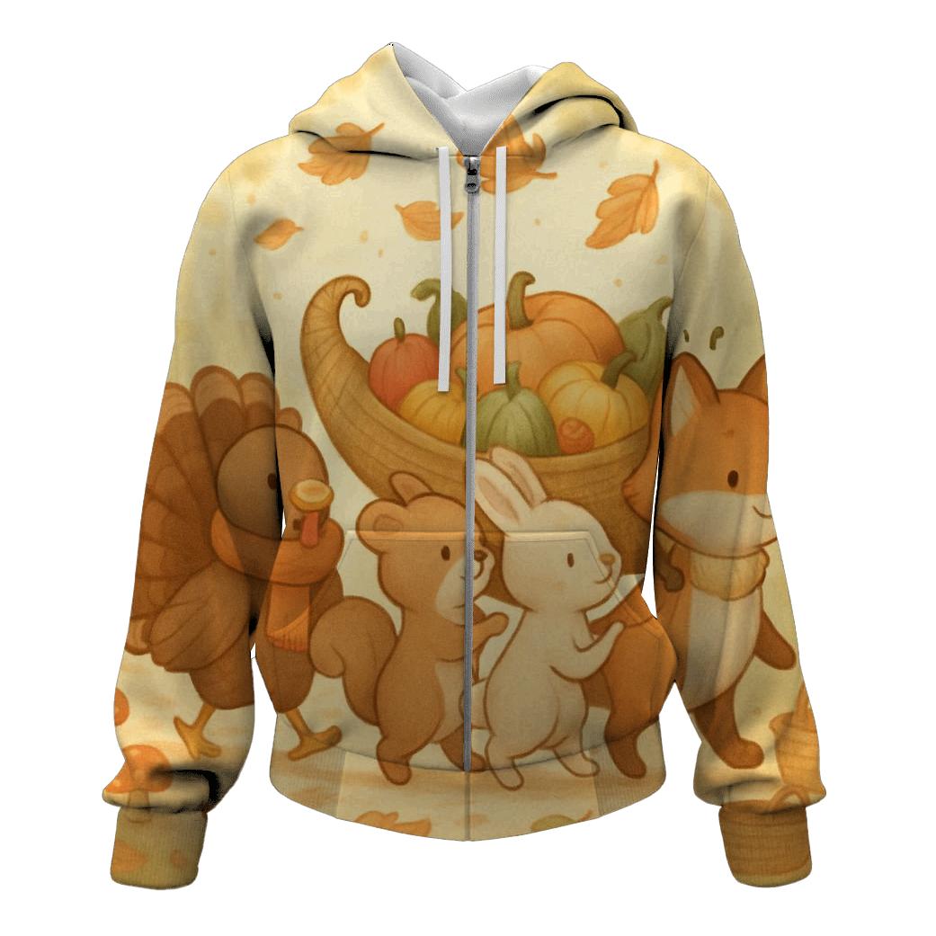 Woodland Friends Harvest Parade embroidered hoodies