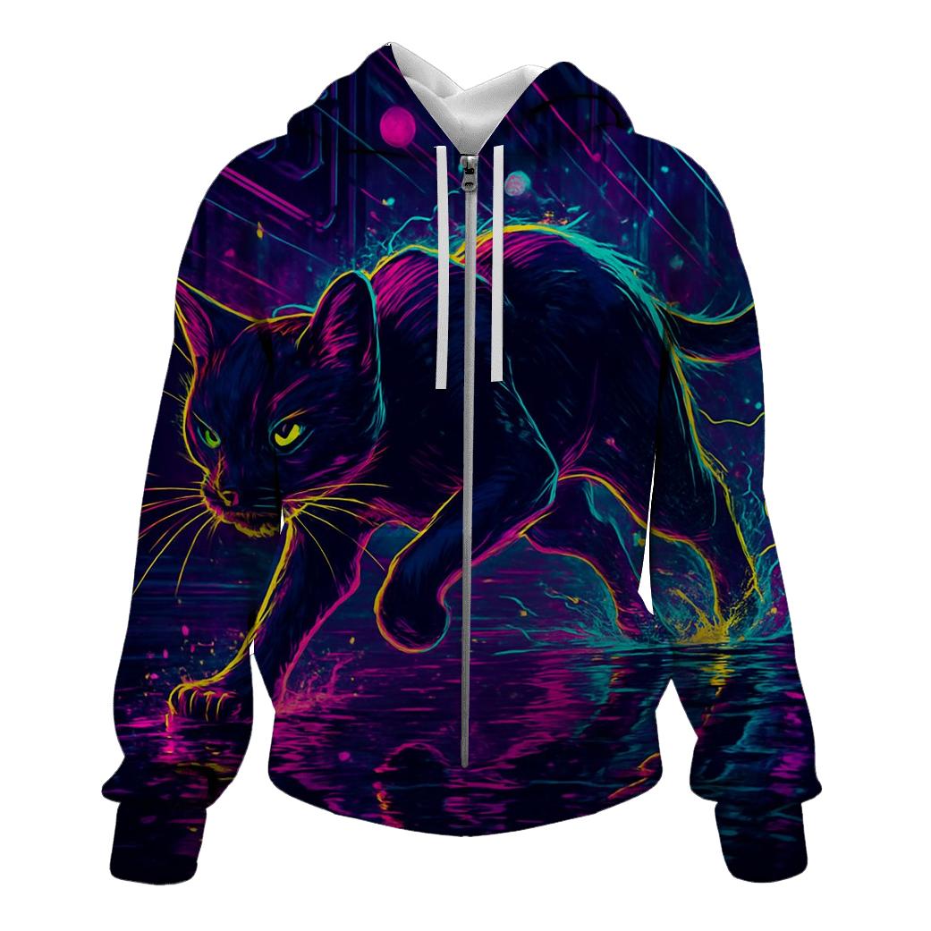 Neon Alley Circuit Cat lightweight hoodies
