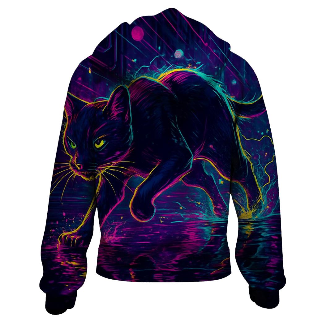 Neon Alley Circuit Cat lightweight hoodies