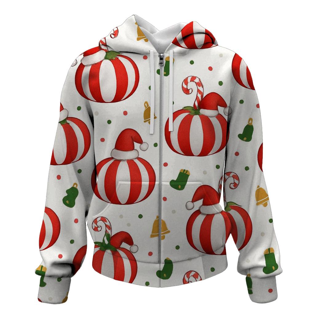 Candy Cane Stripe Pumpkins Scatter On White Background hoodies fashion
