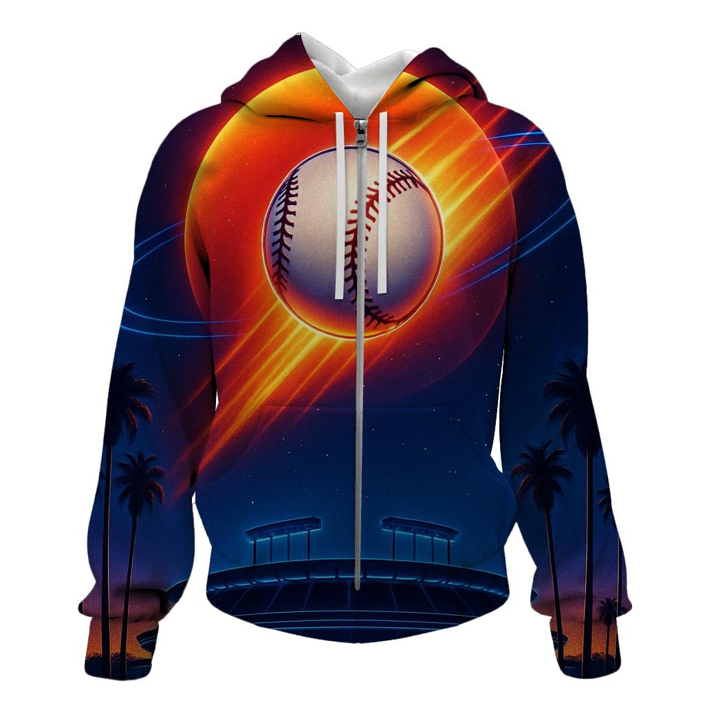 Sunset Orbit Baseball Burst pullover hoodies