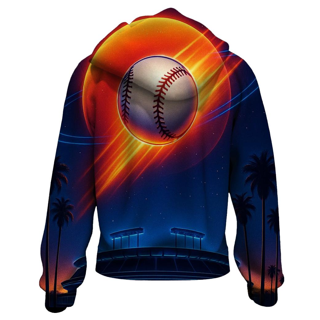 Sunset Orbit Baseball Burst pullover hoodies