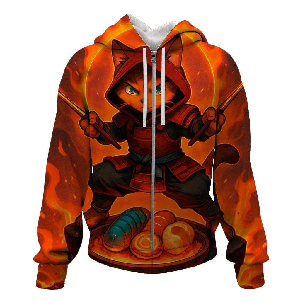 Volcanic Sushi Samurai Cat embroidered hoodies