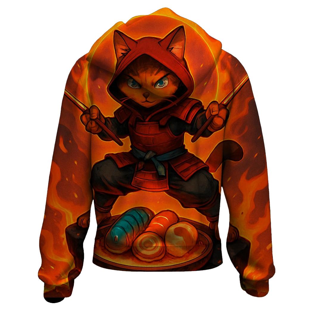 Volcanic Sushi Samurai Cat embroidered hoodies