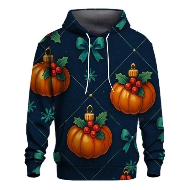 Emerald Holly Pumpkin Ornament Lattice On Navy Background designer hoodies