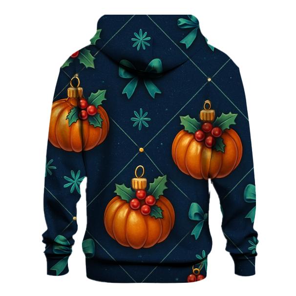 Emerald Holly Pumpkin Ornament Lattice On Navy Background designer hoodies