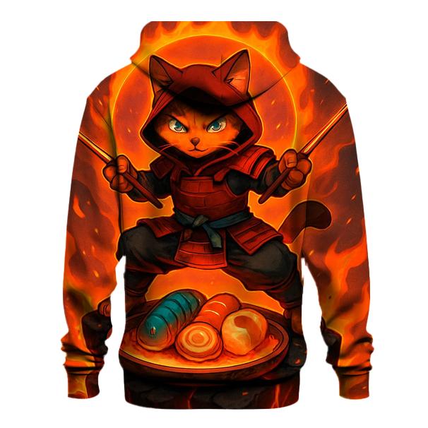 Volcanic Sushi Samurai Cat designer hoodies