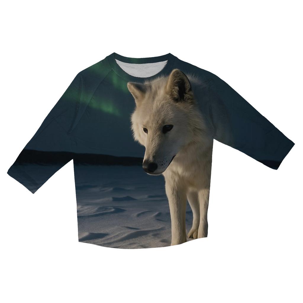 Arctic Wolf Listening Beneath Aurora Lit Snow casual three quarter sleeve shirts