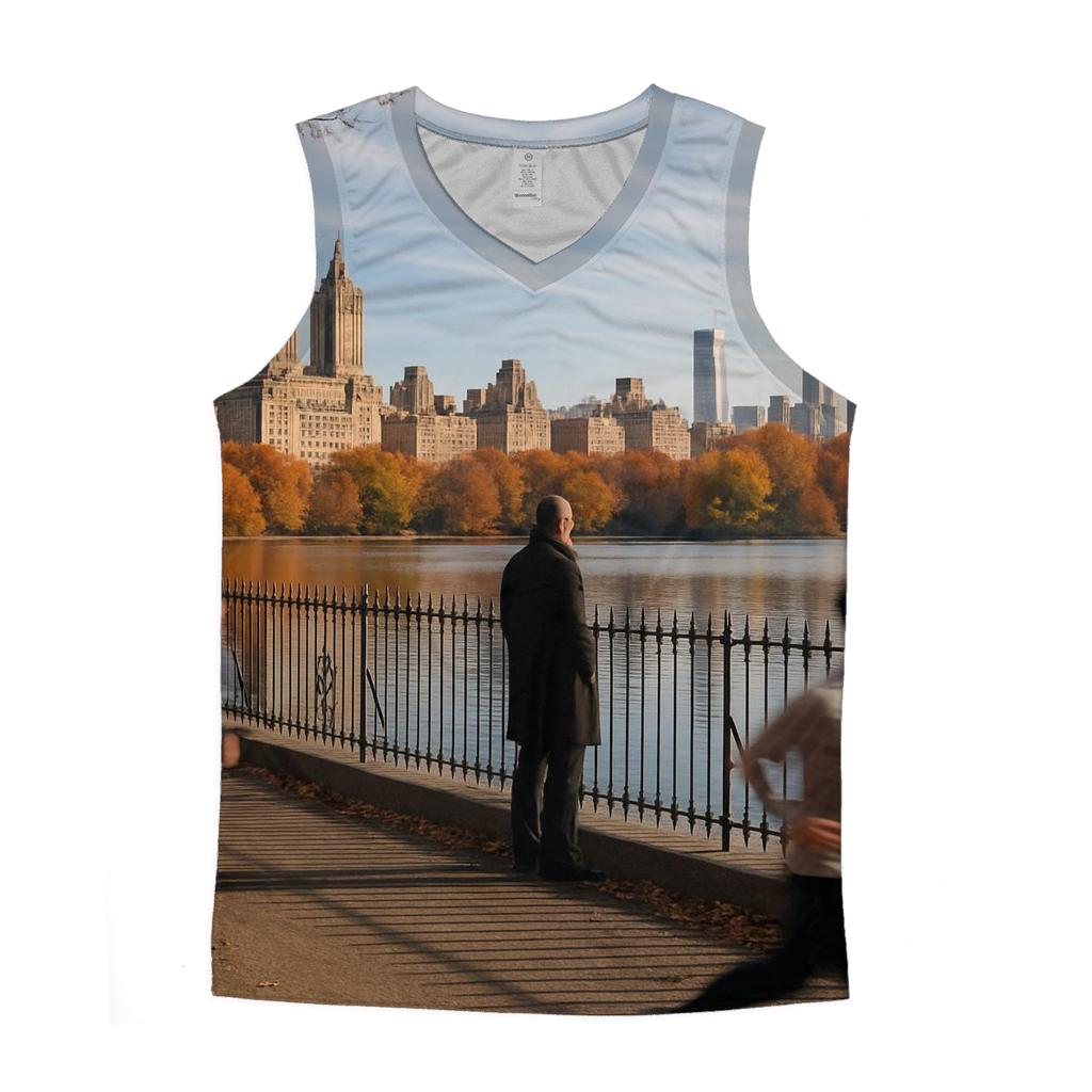 Midtown Skyline Reflections From An Autumn Reservoir custom tank tops