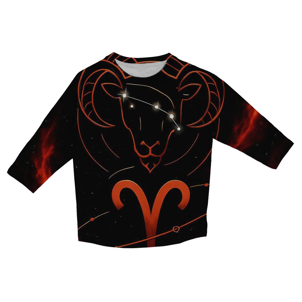 Aries Fire Ram Retrograde Orbit Emblem fashion 3/4 sleeve shirts