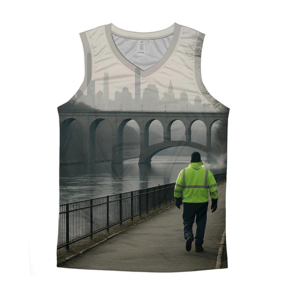 Harlem River Winter Haze With High Bridge Silhouette personalized athletic tanks
