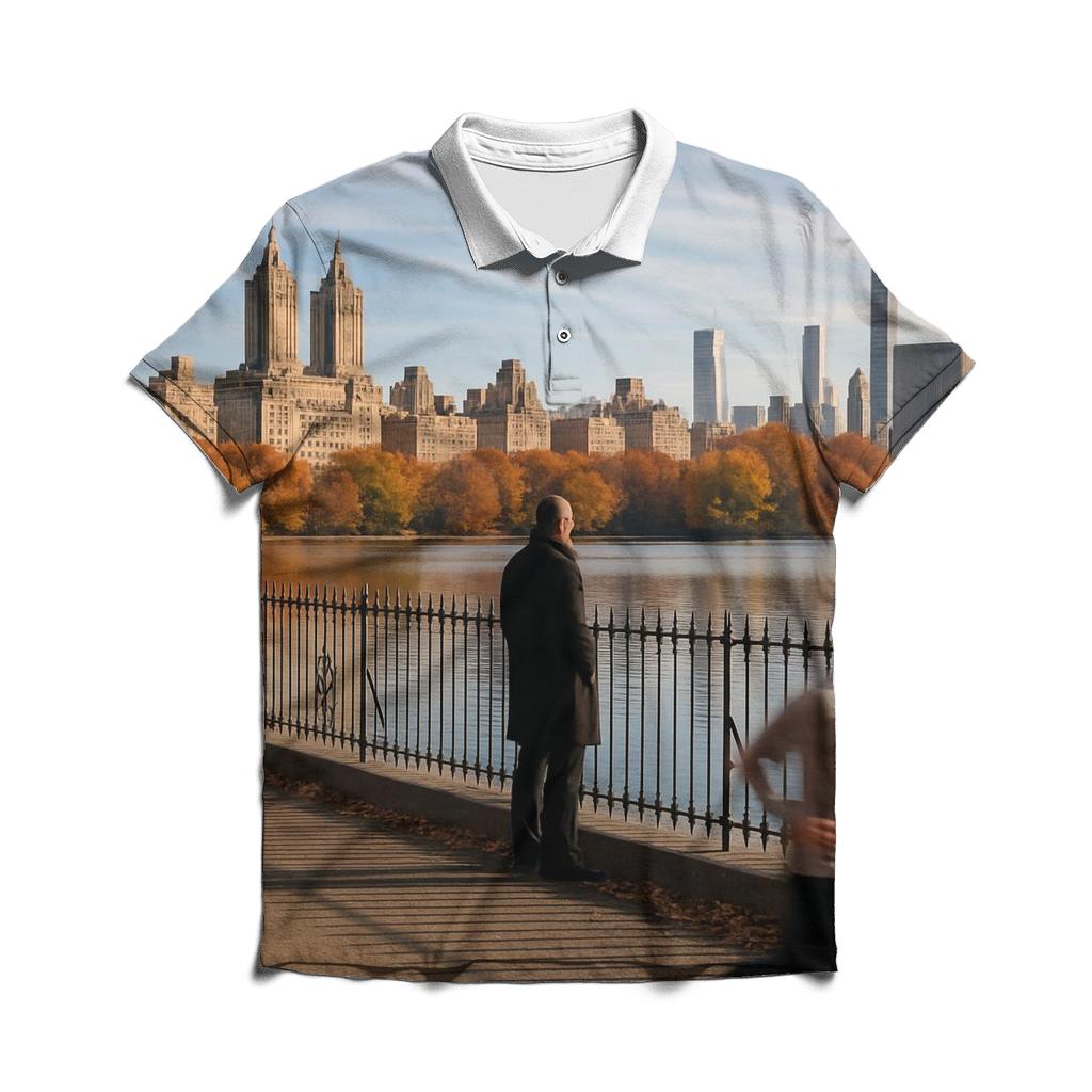 Midtown Skyline Reflections From An Autumn Reservoir branded logo polo shirts