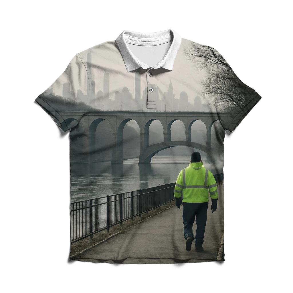 Harlem River Winter Haze With High Bridge Silhouette personalized polo shirts