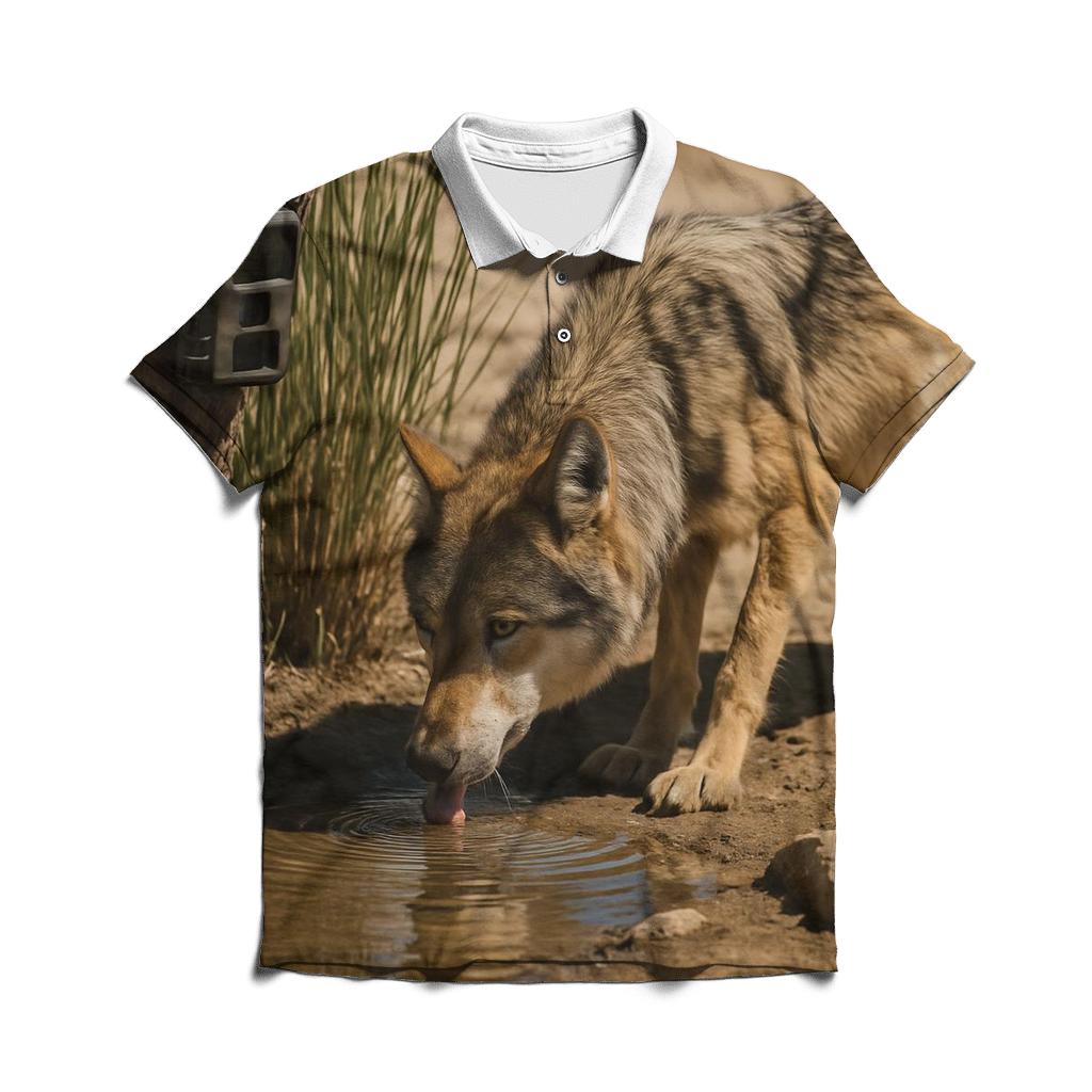 Mexican Gray Wolf At A Desert Spring Monitoring Site personalized polo shirts