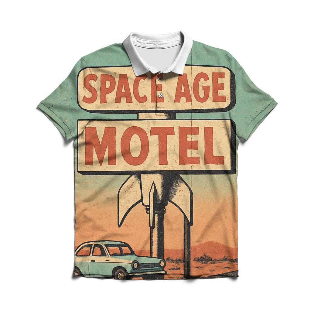 Weathered Space Age Motel Postcard stylish collar polo tees