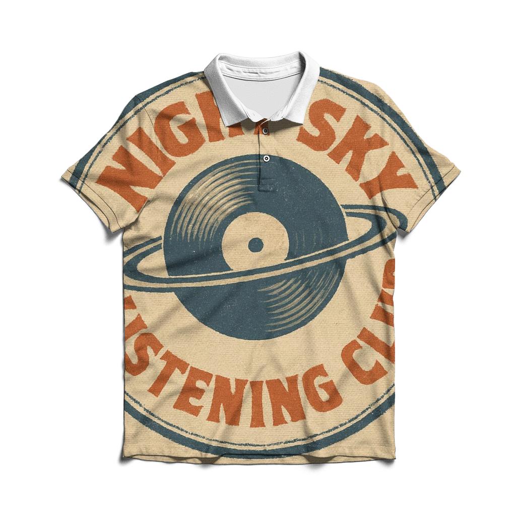 Seventies Vinyl Record Astronomy Club Badge casual sports polo shirts