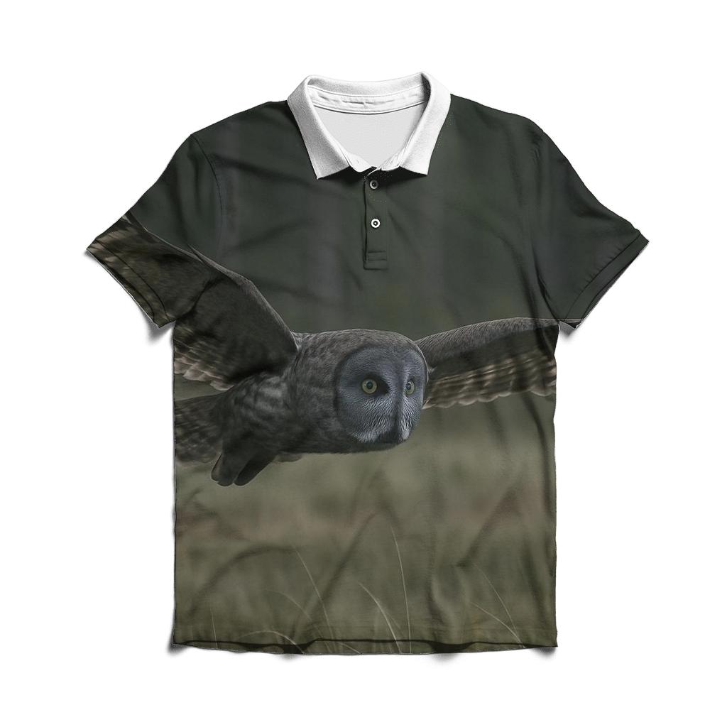 Silent Glide Great Gray Owl branded logo polo shirts