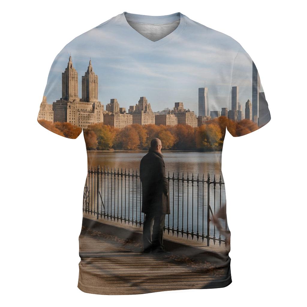 Midtown Skyline Reflections From An Autumn Reservoir creative print fashion shirts