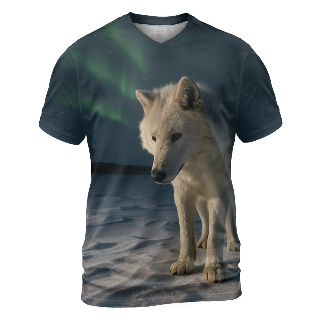 Arctic Wolf Listening Beneath Aurora Lit Snow personalized full print shirts