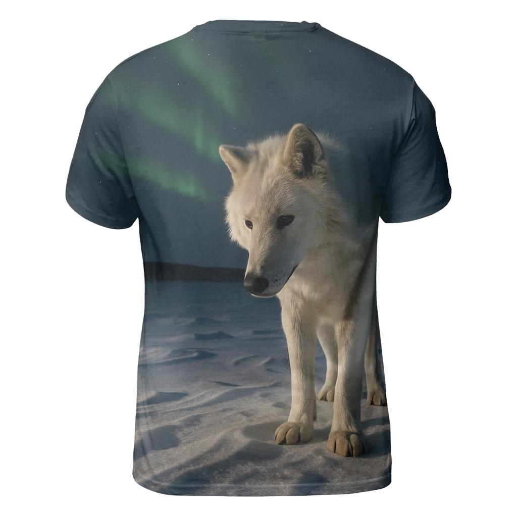 Arctic Wolf Listening Beneath Aurora Lit Snow personalized full print shirts