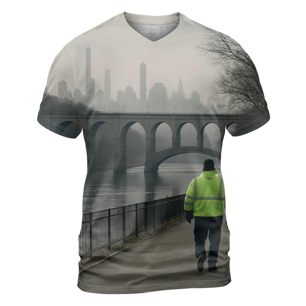 Harlem River Winter Haze With High Bridge Silhouette creative print fashion shirts