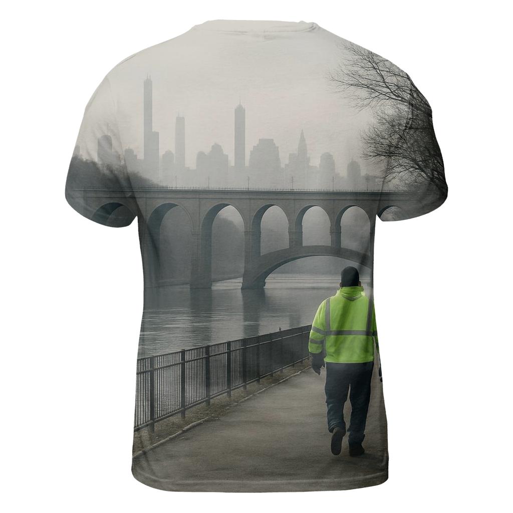 Harlem River Winter Haze With High Bridge Silhouette creative print fashion shirts
