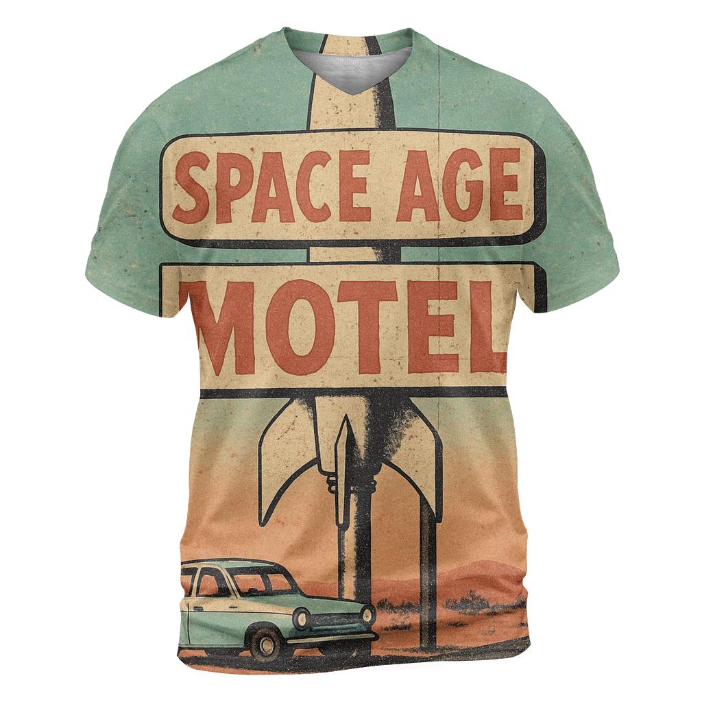 Weathered Space Age Motel Postcard custom all-over print shirts