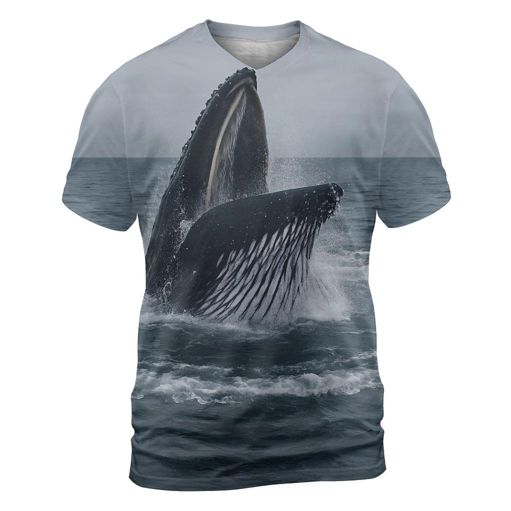 Bubble Net Spiral Humpback Whales vibrant all-over design tees