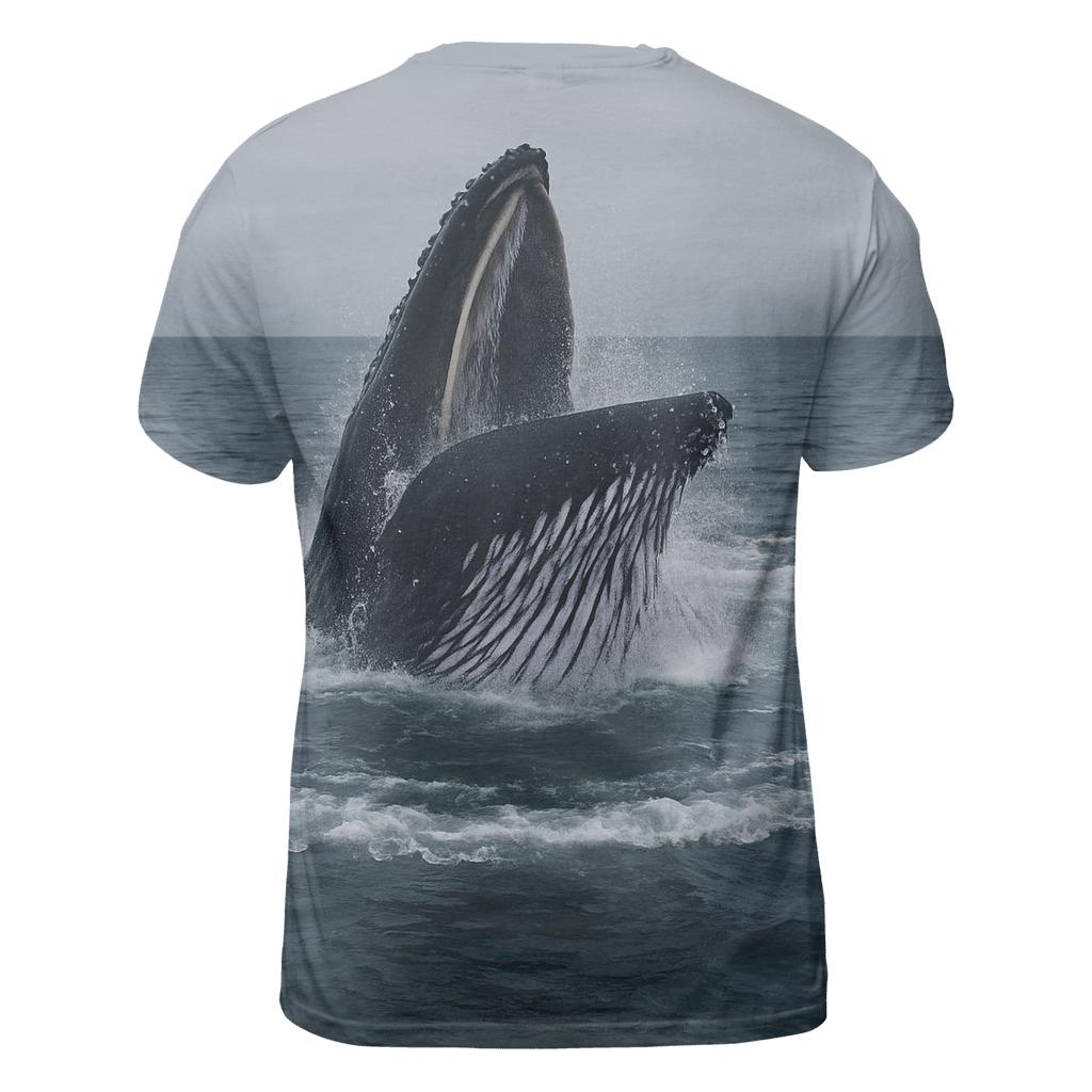 Bubble Net Spiral Humpback Whales vibrant all-over design tees