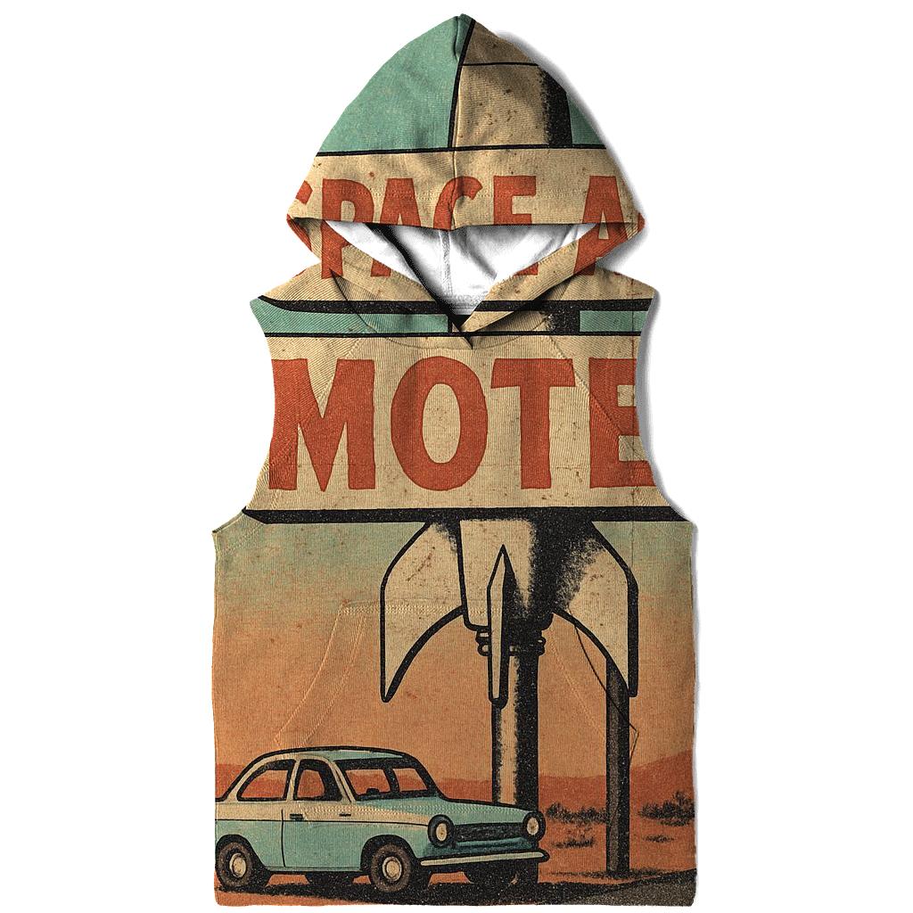 Weathered Space Age Motel Postcard embroidered hoodies