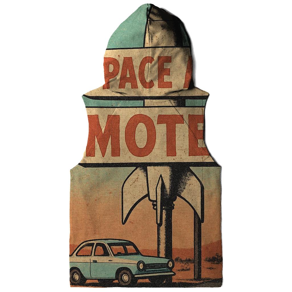 Weathered Space Age Motel Postcard embroidered hoodies