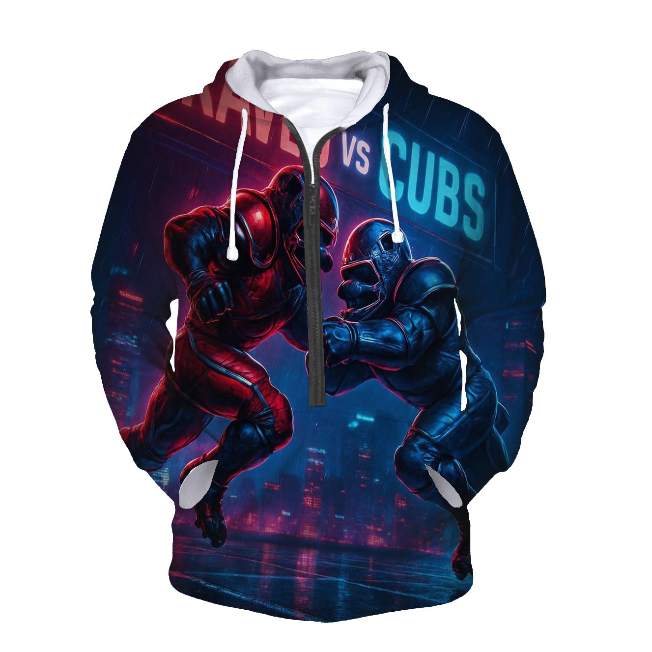 Neon Skyline Gridiron Clash Braves Versus Cubs heavyweight hoodies