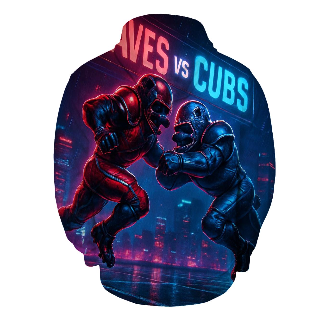 Neon Skyline Gridiron Clash Braves Versus Cubs heavyweight hoodies