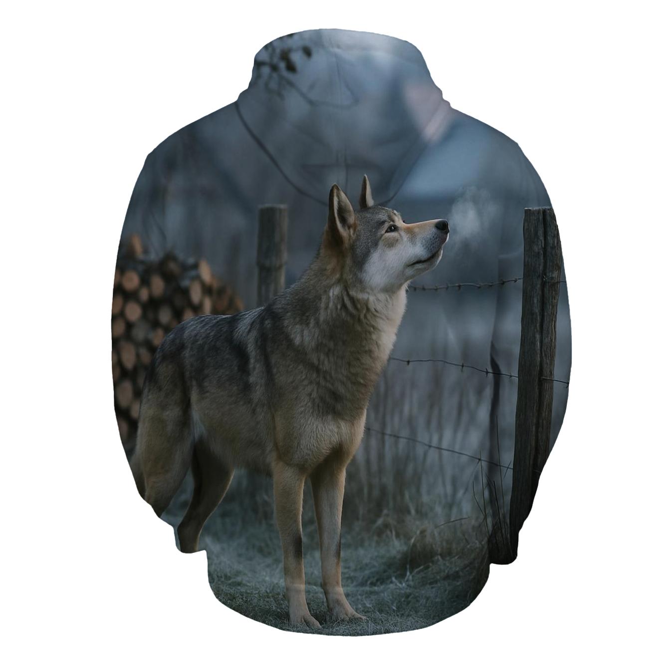 Carpathian Wolf Crossing A Village Orchard Boundary heavyweight hoodies