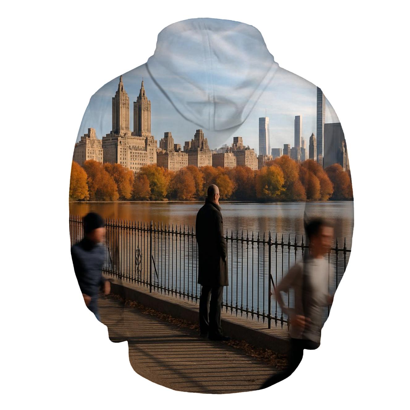 Midtown Skyline Reflections From An Autumn Reservoir premium hoodies