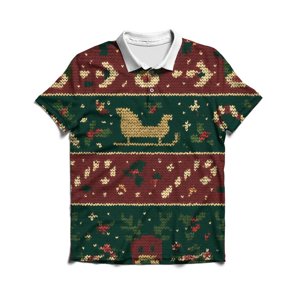 Reindeer Sleigh Traffic Jam Fair Isle Design custom polo shirts