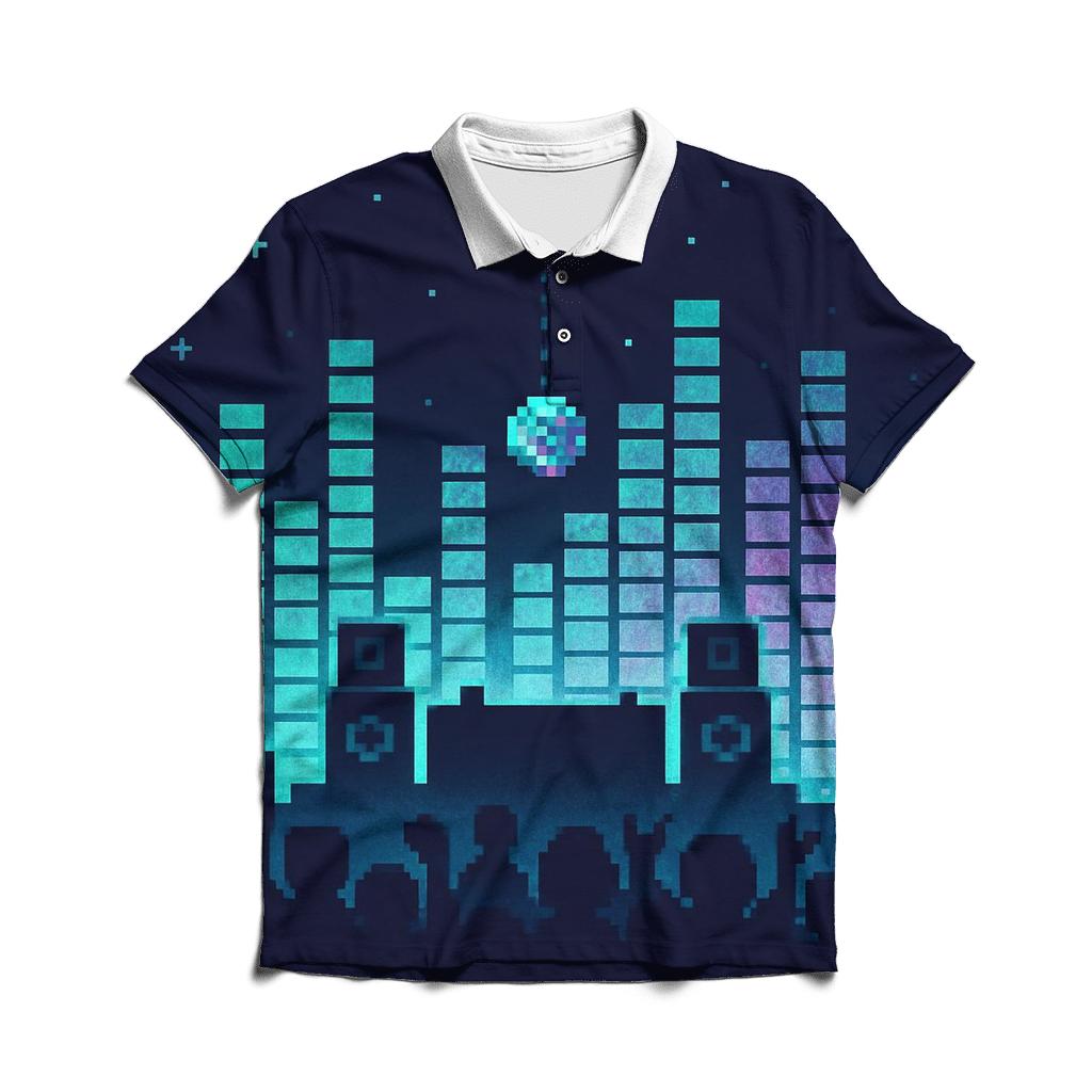 Holographic Pixel Stage Panorama premium cotton polo shirts