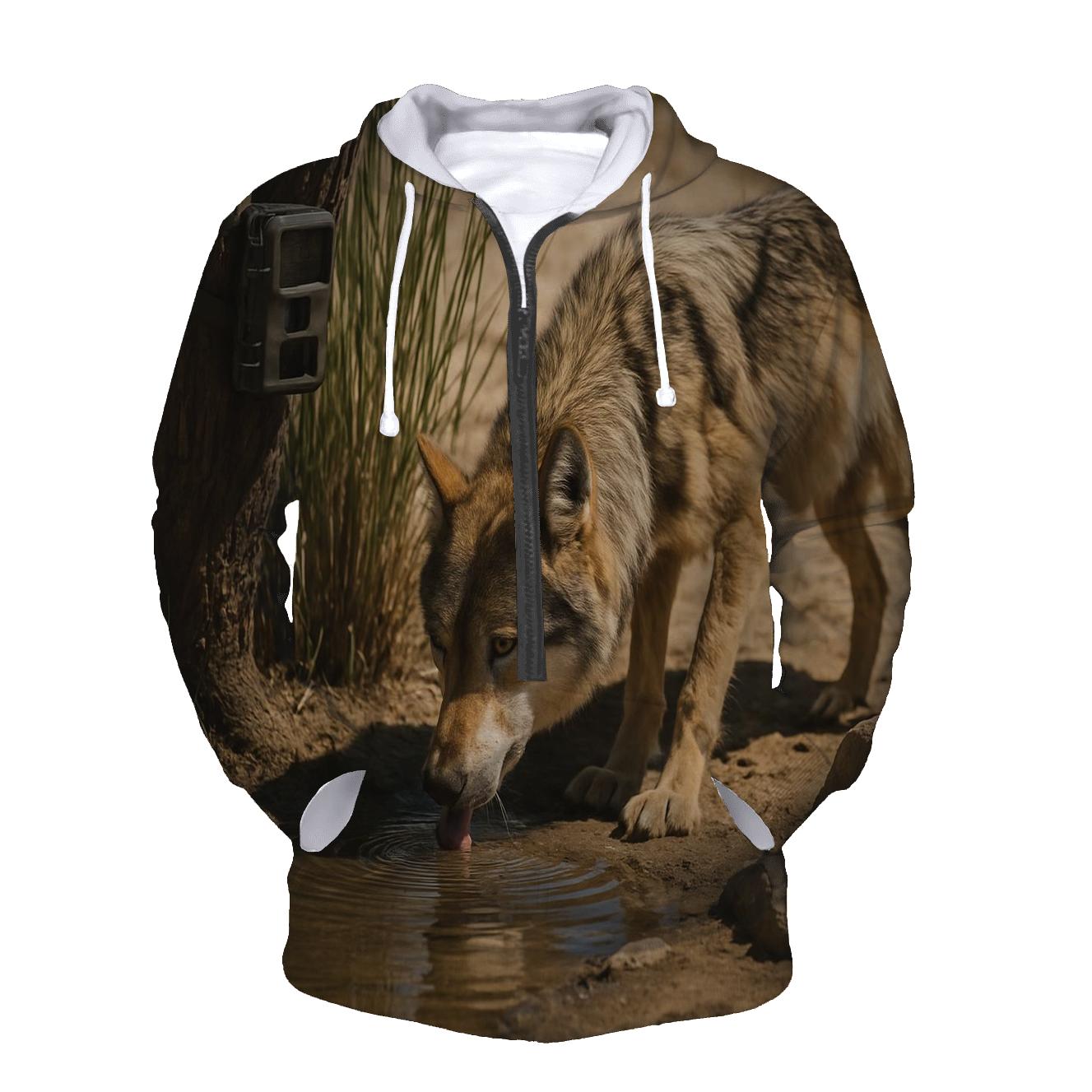 Mexican Gray Wolf At A Desert Spring Monitoring Site pullover hoodies