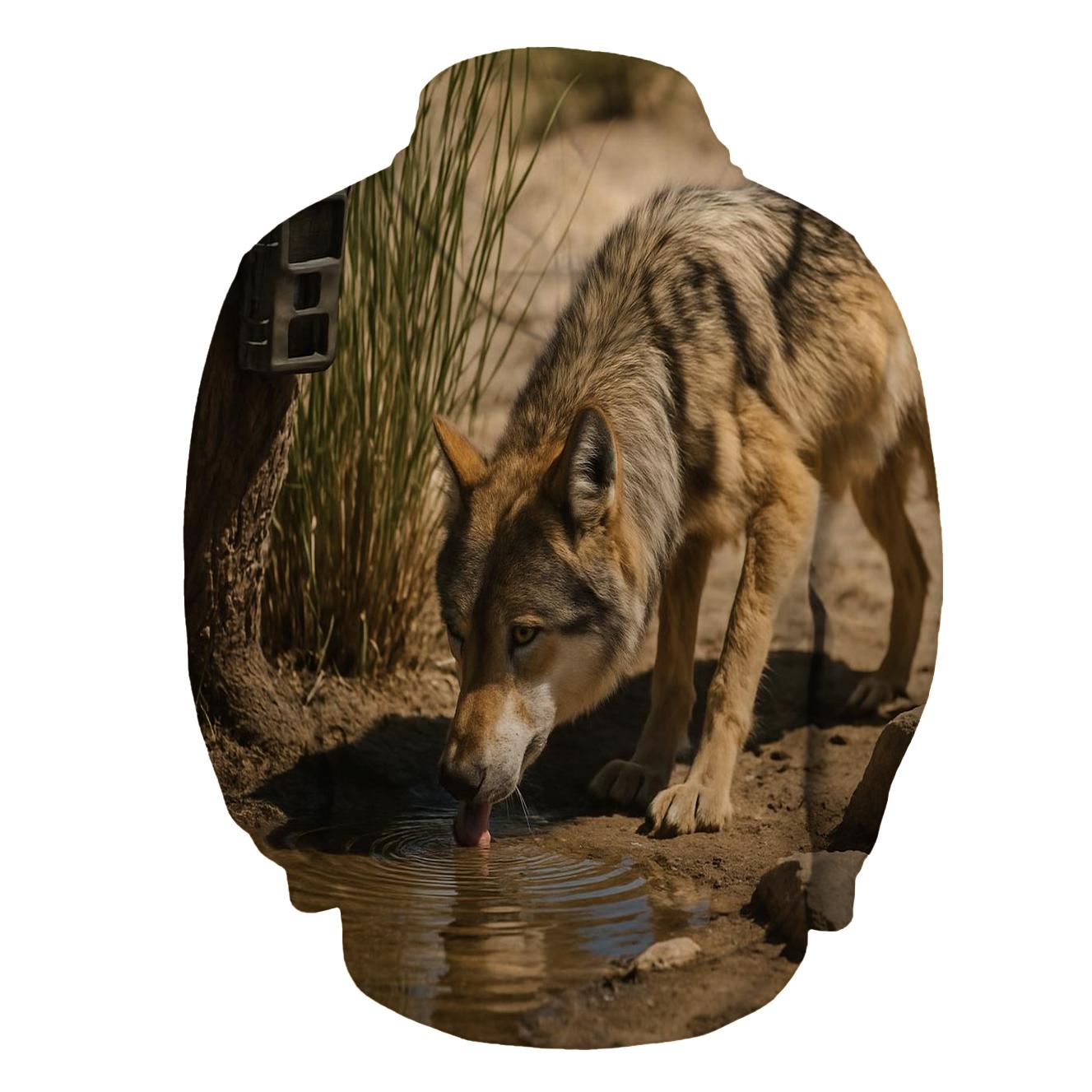 Mexican Gray Wolf At A Desert Spring Monitoring Site pullover hoodies
